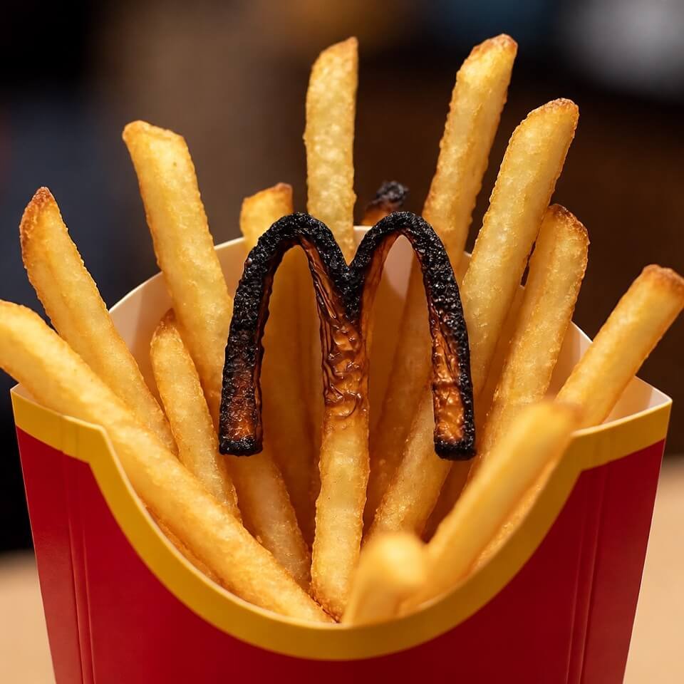 Single super burnt fry standing out in McDonald's fries