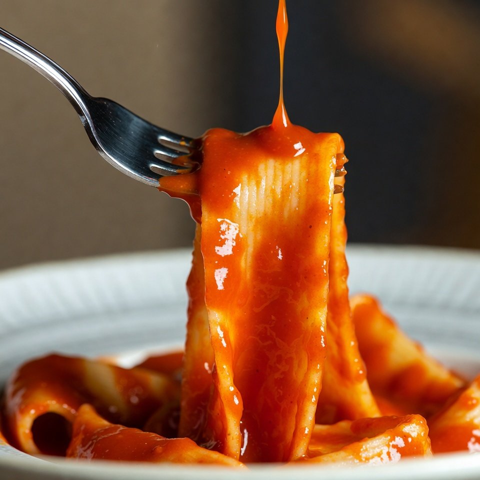 Fork lifting pappardelle with dripping ragù sauce
