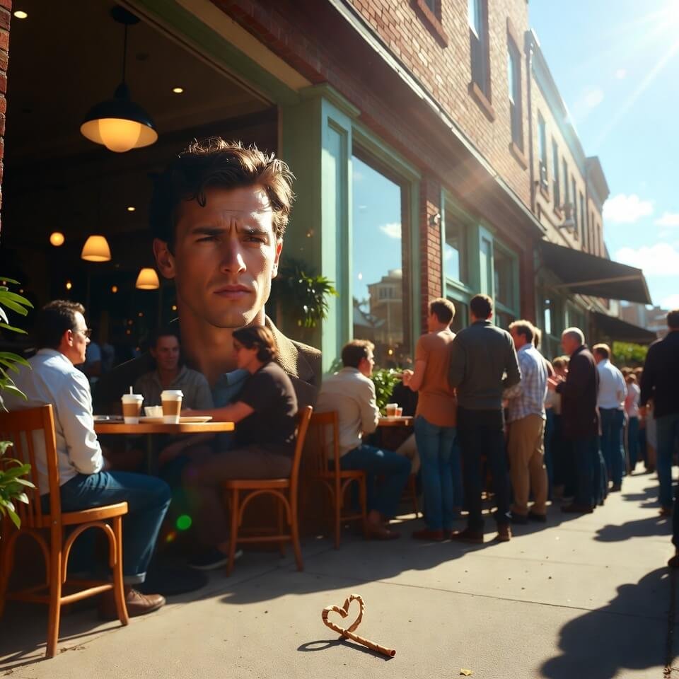 Long line outside brunch spot with regretful window reflection.